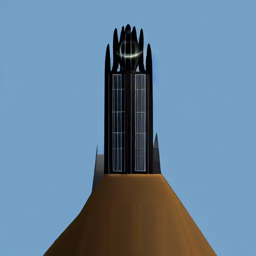 Prompt: Orthanc of the Solar Punk Earth, orthographic,2d ,flat