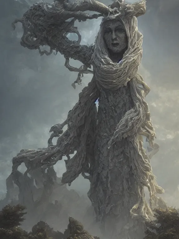 Prompt: a ultradetailed beautiful concept art of a strange and shady statue of an old and forgot divinity, made from old stone, the air seems to become oppressing around it, fantasy concept art, high resolution 4 k, by tom bagshaw, greg rutkowski, charlie bowater and artgeem