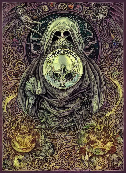 Prompt: plague doctor, witchcore sigils, holistic herbal medicine, cybermystic powers, artstation by klimt mucha and dan mumford