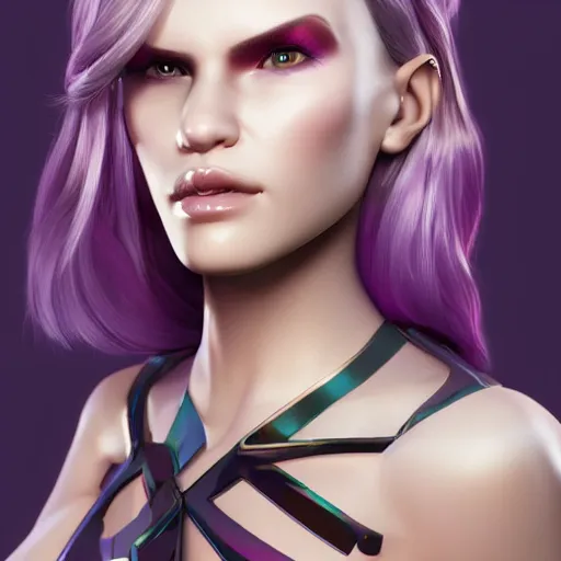 Prompt: half - electric woman, cute - fine - face, pretty face, oil slick hair, realistic shaded perfect face, extremely fine details, realistic shaded lighting, character design by riot games