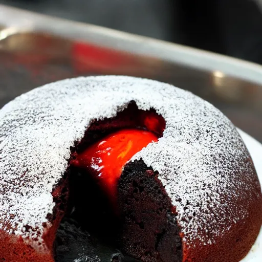 Image similar to A lava cake with actual lava pouring out