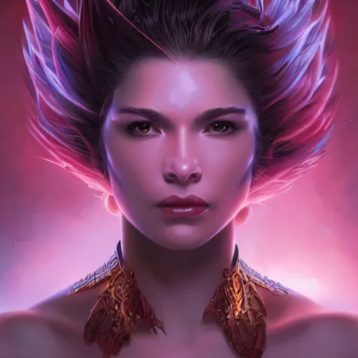 Image similar to photo of a beautiful female dragon, anthropomorphic, sharp focus, illustration, ultra real, masterpiece, glowing holy aura by magali villeneuve and stanley artgerm lau, wlop,