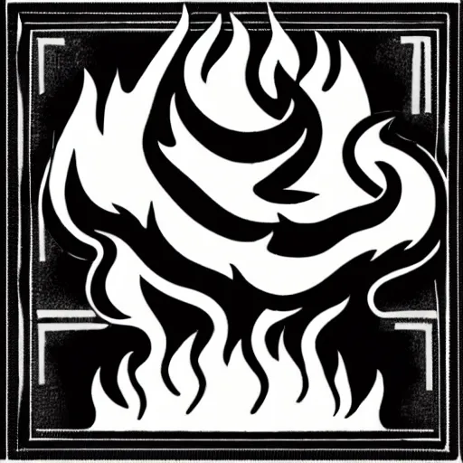 Image similar to pictogram of aggressive thick flames coming out the top, black and white