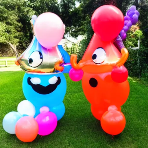 Image similar to anthropomorphic birthday balloon partying and drinking