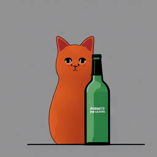 Prompt: a cat standing next to a bottle of medicine. orange cat. animal. digital art. artstation. illustration. wide image. photo.