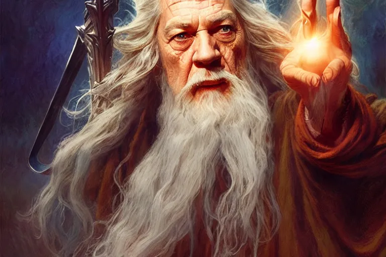 Image similar to gandalf in the marvel cinematic universe, character design, painting by gaston bussiere, craig mullins, j. c. leyendecker,