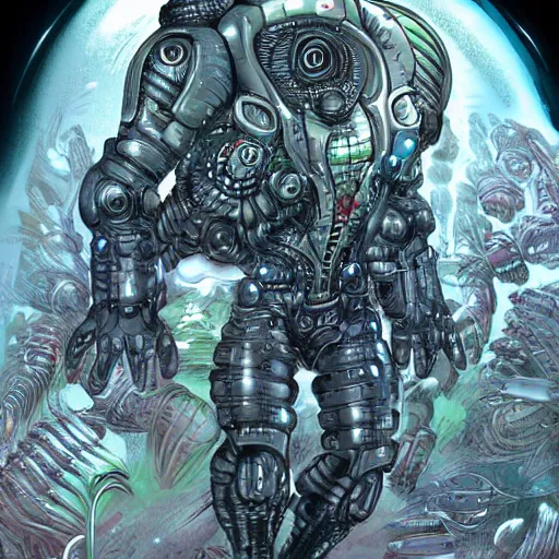 Prompt: A Hyper-Detailed Alien, Future Tech :: Camera Full Shot :: Art by Yongjae Choi ::