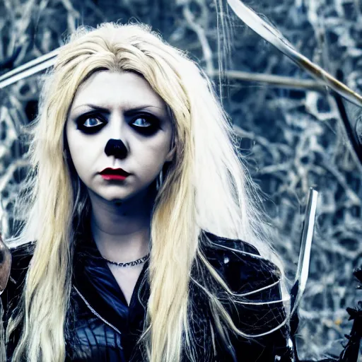 Prompt: first still taylor momsen as emma scissorhands in edward scissorhands remake, ( eos 5 ds r, iso 1 0 0, f / 8, 1 / 1 2 5, 8 4 mm, postprocessed, crisp face, facial features )