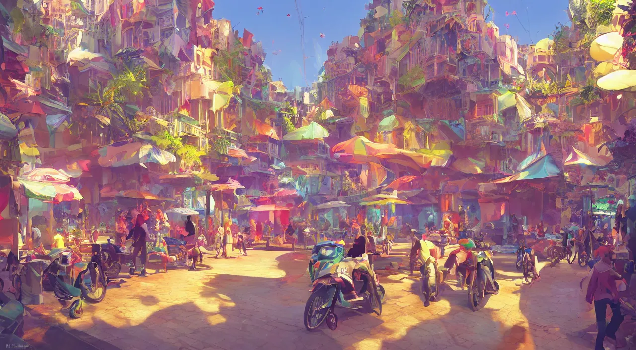 Image similar to bazaar zouk oriantal multicolorful sky shine place mosquet painting stylized digital video game icon global illumination ray tracing 8 k hd resolution, by ilya kuvshinov and cushart krentz and gilleard james