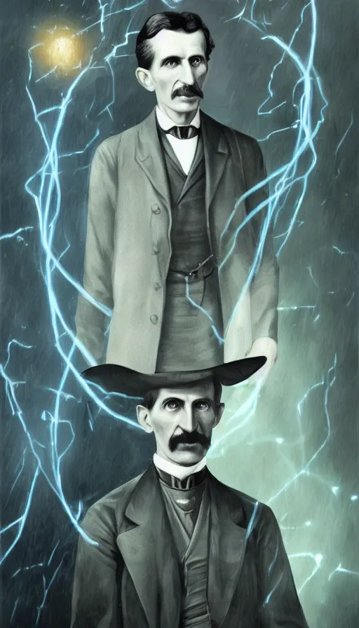 Image similar to Nikola Tesla in the style of Arcane by riot games