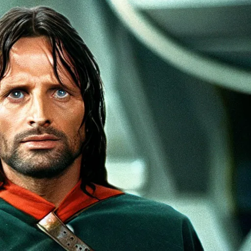 Image similar to A still of Aragorn on Star Trek, sharp focus, high quality, 4k