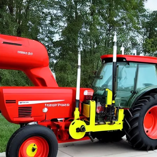 Image similar to a tractor with a missile strapped to the top