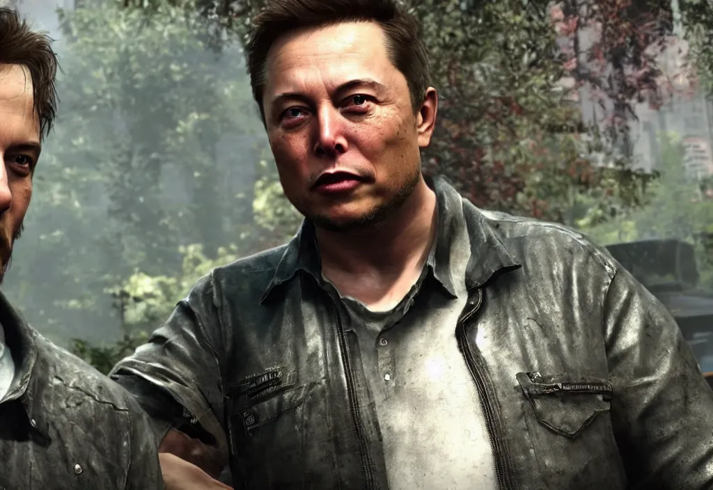 Image similar to elon musk in the video game in the last of us, gameplay screenshot, close up, 3 d rendering. unreal engine. amazing likeness. very detailed.