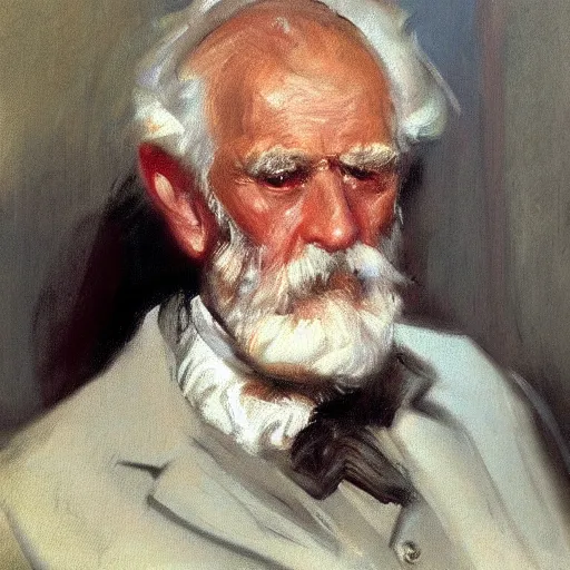 Prompt: detailing character concept portrait of old man by John Singer Sargent, on simple background, oil painting, middle close up composition