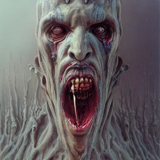 Image similar to Monstrous screaming in agony Nicolas Cage dark fantasy, intricate, smooth, artstation, painted by Wayne Barlowe, Zdislav Beksinski