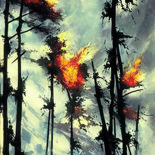 Image similar to a forest on fire, yoji shinkawa