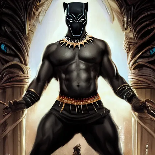 Image similar to 2 pac as black panther, full length wide shot, digital painting, extremely detailed, 4 k, intricate, brush strokes, mark arian, artgerm, bastien lecouffe - deharme