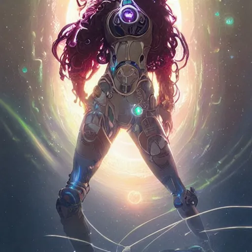 Image similar to cyborg druid entanglement milky way, epic lighting, sketch illustration, ultra detailed, art by artgerm and greg rutkowski and alphonse mucha