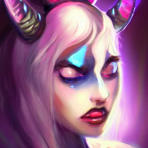 Image similar to portrait of demon queen with blue horns, anime girl, digital painting, devian art, trending on artstation, hd, 4 k