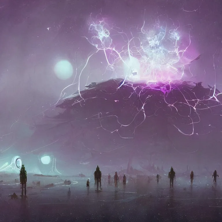 Image similar to neurons interconnecting, nebulas forming, tendrils, sci - fi concept art, by john harris, by simon stalenhag, stunning, award winning