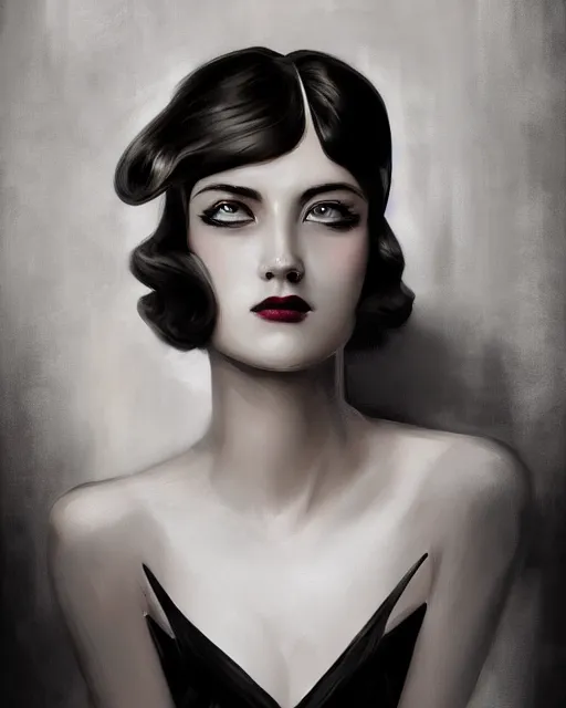 Prompt: artgerm and wlop realist close portrait digital painting of a 1 9 2 0 s beautiful woman at a party in a mansion, strong contrast, unreal engine, hyper realism, realistic shading, cinematic composition, realistic render, octane render, detailed textures, photorealistic, ultrawide shot, 3 5 mm film