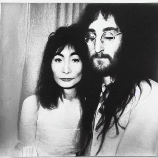 Image similar to john lennon and yoko ono wedding, polaroid photo, perfect photo, photo pinterest