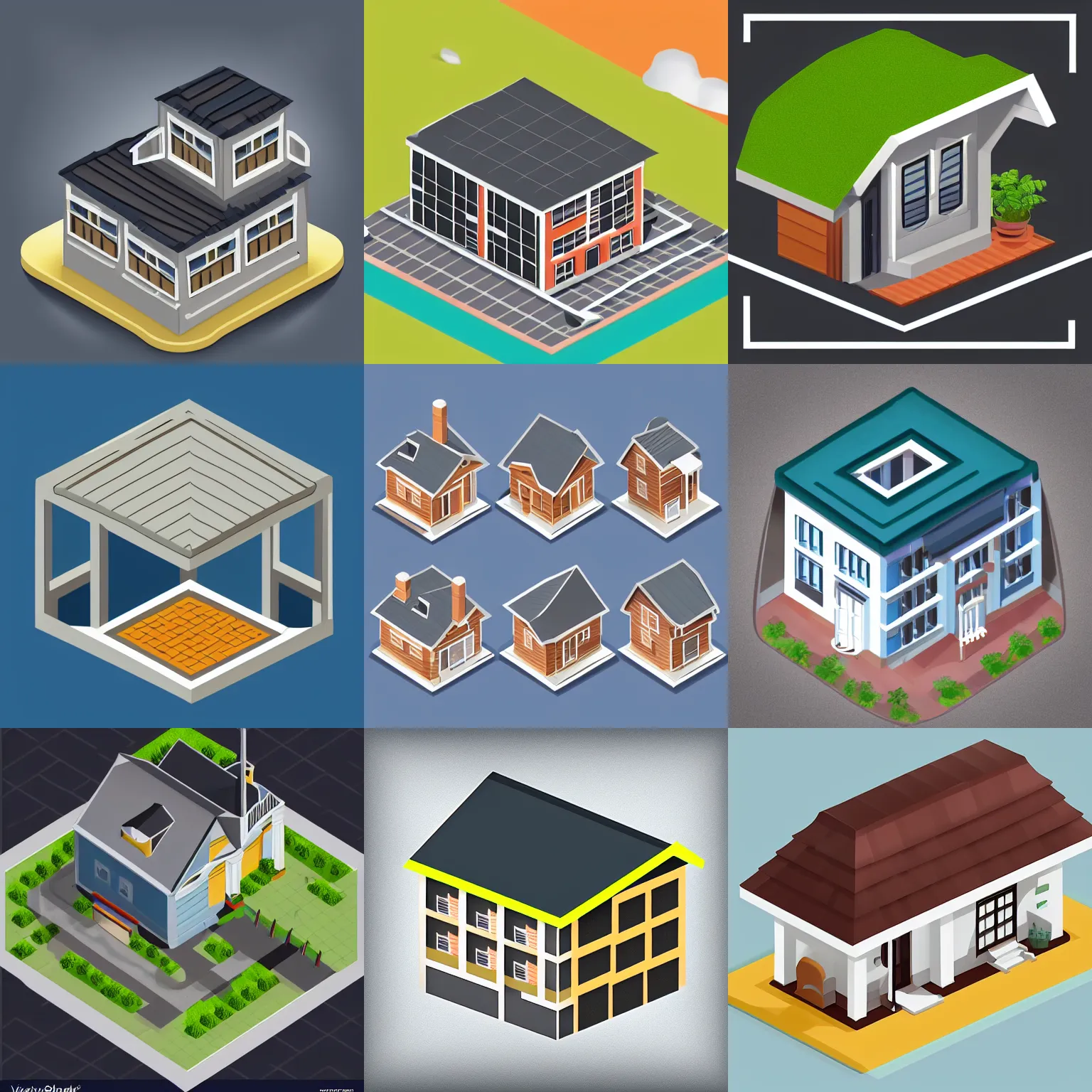 Prompt: webdesign icon for jerkinhead roof house, isometric