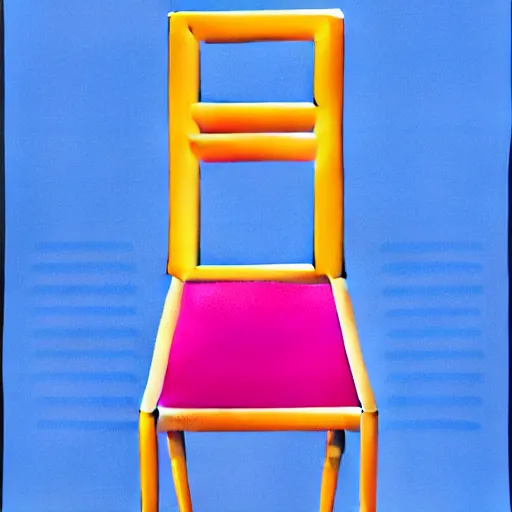 Image similar to chair by shusei nagaoka, kaws, david rudnick, airbrush on canvas, pastell colours, cell shaded, 8 k