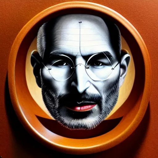 Image similar to apples arranged in the shape of a face resembling steve jobs, fantasy, intricate, elegant, highly detailed, lifelike, photorealistic, digital painting, artstation, illustration, smooth, sharp focus, art by giuseppe arcimboldo