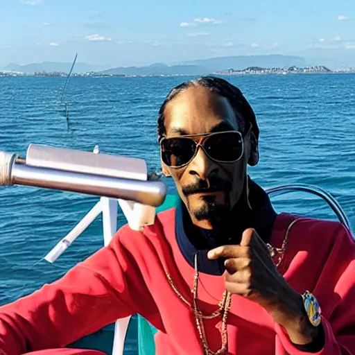 Image similar to snoop dogg sailing a boat