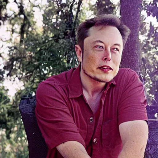 Image similar to A portrait photo of Elon Musk but he is an old hippie