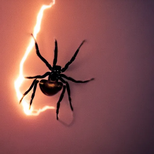 Image similar to cinematic headshot portrait of a spider flies in the fire, movie still, more details, dramatic lightning,