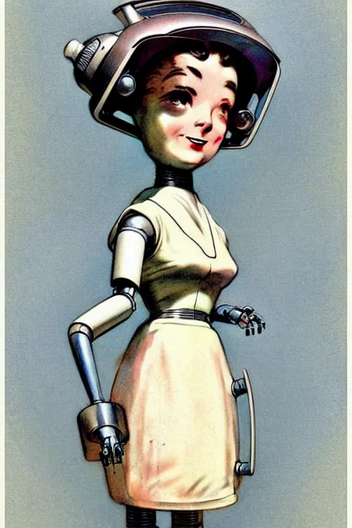 Image similar to ( ( ( ( ( 1 9 5 0 s retro science fiction robot maid. muted colors. ) ) ) ) ) by jean - baptiste monge!!!!!!!!!!!!!!!!!!!!!!!!!!!!!!