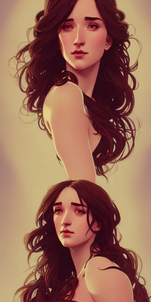 Image similar to A stunning portrait of an Ashley Johnson lookalike, ambient lighting, award-winning, masterpiece, 4k, alphonse mucha, lois van baarle, ilya kuvshinov, rossdraws, artstation