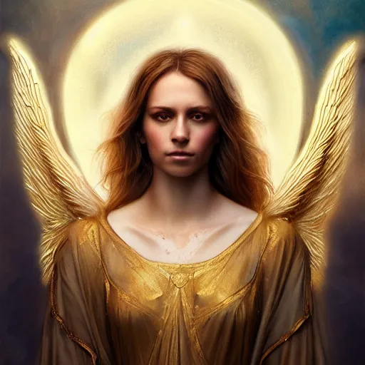 Image similar to majestic gracious regal female angel portrait, ancient greece, atmospheric lighting, painted, intricate, volumetric lighting, beautiful, rich deep colours masterpiece, golden hour, golden ratio, sharp focus, ultra detailed, by leesha hannigan, ross tran, thierry doizon, kai carpenter, ignacio fernandez rios