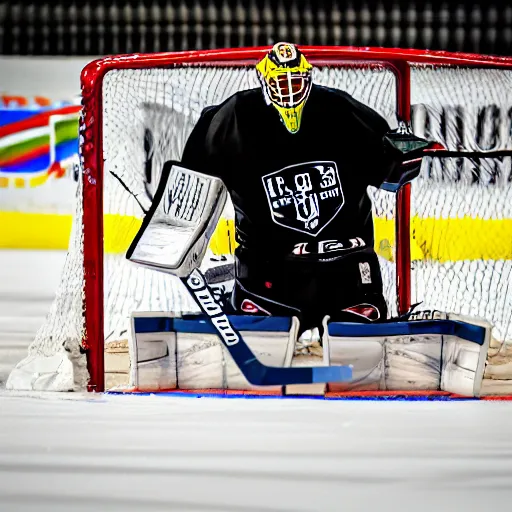 Image similar to ice hockey goalie playing on his ipad