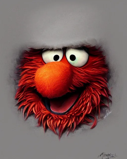 Image similar to portrait of elmo from sesame street, fantasy, intricate, elegant, highly detailed, digital painting, artstation, concept art, smooth, sharp focus, illustration, art by artgerm and greg rutkowski