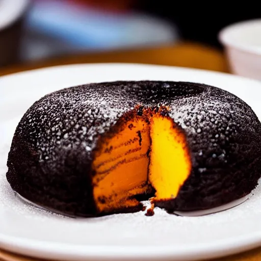 Image similar to A lava cake with actual lava pouring out