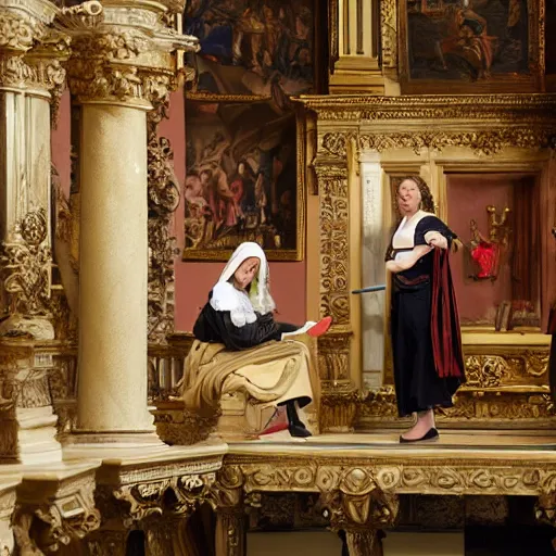 Prompt: a Randstand employee finds the holy grail in a call center, baroque style, drama