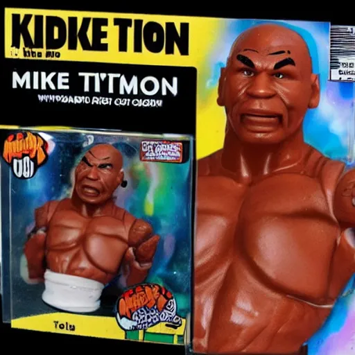 Prompt: mike tyson action figure on acid, detailed facial expressions, 1 9 8 0 s aesthetic