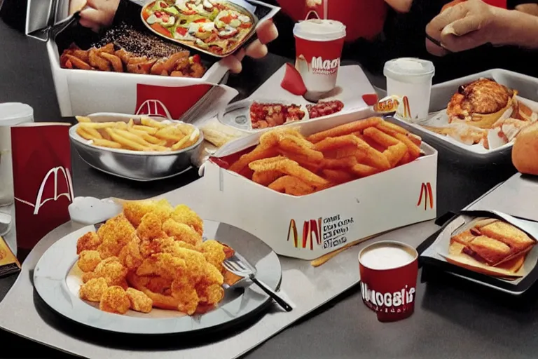 Prompt: mcdonald's mc - 9 / 1 1 9 / 1 1 meal, in 1 9 9 5, y 2 k cybercore, advertisement photo