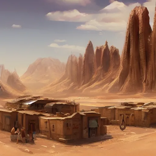 Image similar to a desert village, artstation, cgsociety