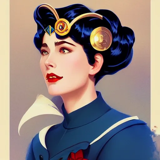 Image similar to Grace Kelly with Dark Blue Hair as Sailor Moon, western, D&D, fantasy, intricate, elegant, highly detailed, digital painting, artstation, concept art, matte, sharp focus, illustration, art by Artgerm and Greg Rutkowski and Alphonse Mucha