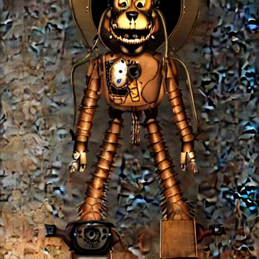 Prompt: steampunk animatronic, five nights at freddys, detailed, scary