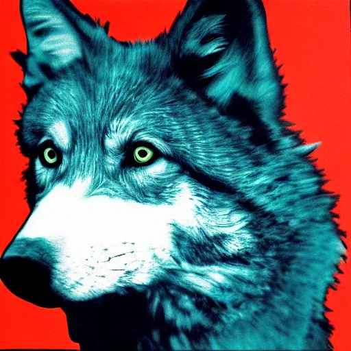 Prompt: retarded wolf portrait, andy warhol style