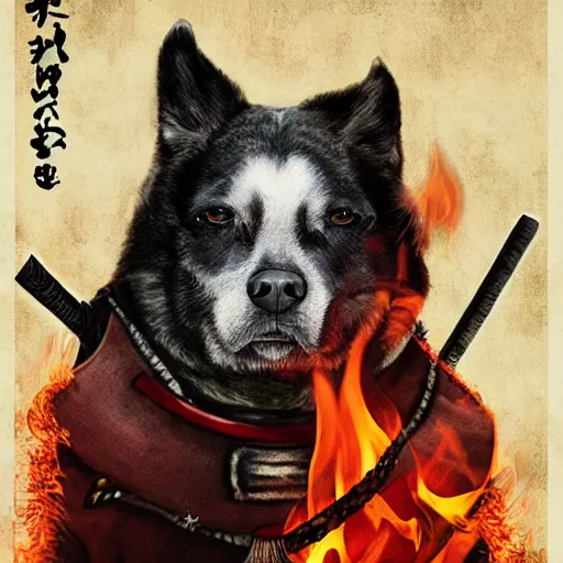 Image similar to ghost dog samurai loves fire, nihonga, detailed, 4 k