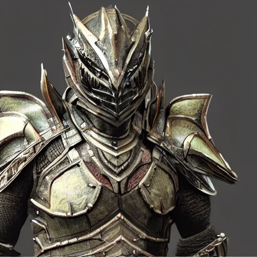 Image similar to hyperrealistic mixed media image of dragon bone armor from skyrim, stunning 3 d render inspired art by greg rutkowski and xiang duan and thomas eakes, perfect facial symmetry, flesh texture, realistic, highly detailed attributes and atmosphere, dim volumetric cinematic lighting, 8 k octane detailed render, post - processing, masterpiece,