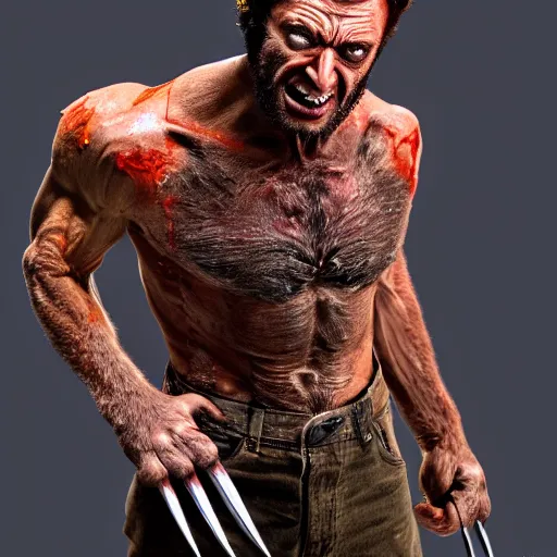 Image similar to wolverine, zombie, butcher, full body shot by yousuf karsh, golden hour, realistic, body shot, sharp focus, 8 k high definition, insanely detailed, intricate, elegant