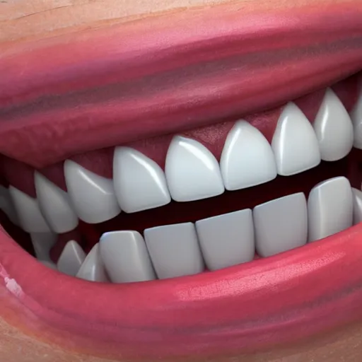 Image similar to poorly rendered 3 d set of teeth