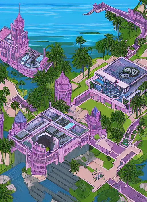 Prompt: highly detailed old castle gta vice city art,, fantasy art by stephen bliss